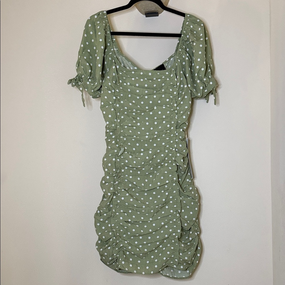 Lumiere Olive Polka Dot Mini Dress